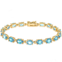 Bracelet style tennis 14k en or et argent sterling avec topaze bleue